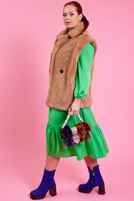 JAYLEY Brown Faux Shearling Midi Gilet