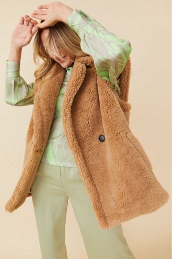 JAYLEY Brown Faux Shearling Midi Gilet | Waistcoat