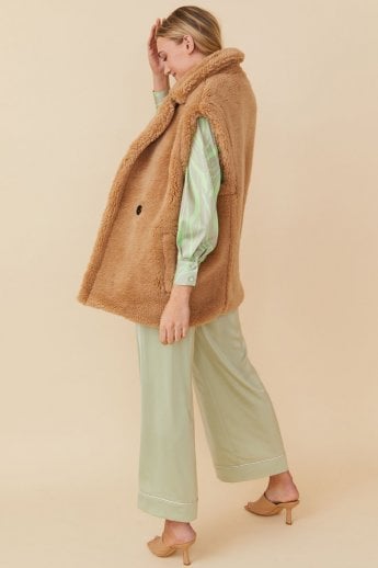 JAYLEY Brown Faux Shearling Midi Gilet | Waistcoat