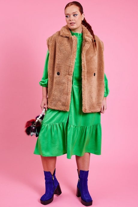 JAYLEY Brown Faux Shearling Midi Gilet