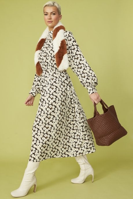 JAYLEY Brown Hand Knitted Leather Tote Bag With Matching Purse