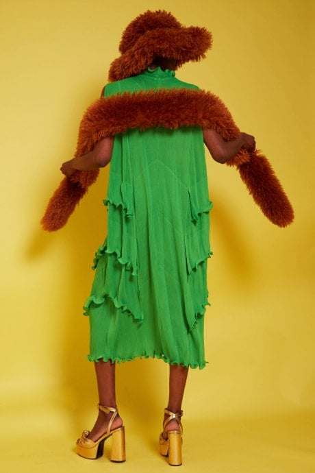 JAYLEY Brown Knitted Faux Mongolian Dress Scarf