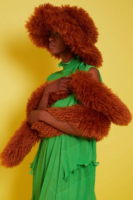 JAYLEY Brown Knitted Faux Mongolian Dress Scarf