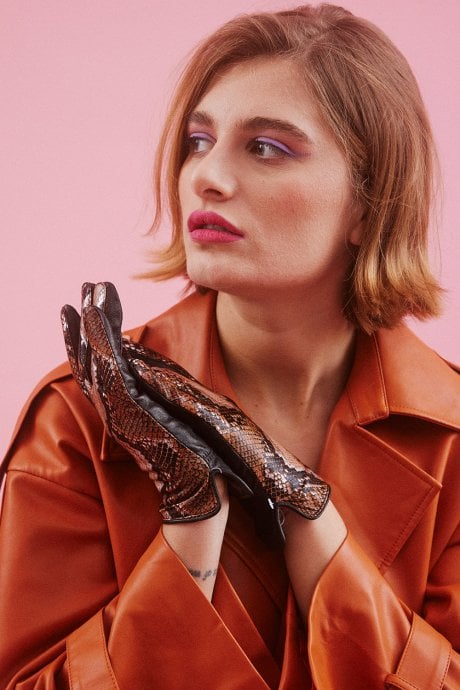 JAYLEY Brown Luxe Leather Snake Print Gloves