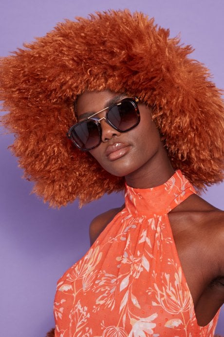 JAYLEY Brown Oversized Bamboo Fur Hat