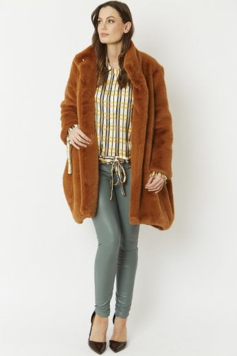 JAYLEY Brown Oversized Faux Fur Coat