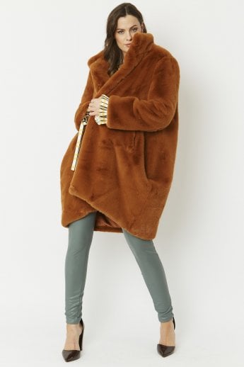 JAYLEY Brown Oversized Faux Fur Coat