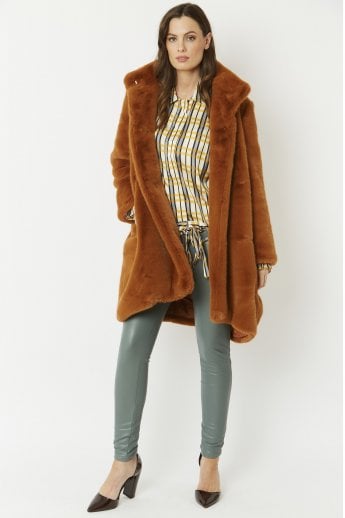 JAYLEY Brown Oversized Faux Fur Coat