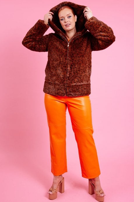 JAYLEY Brown Oversized Faux Fur Jacket