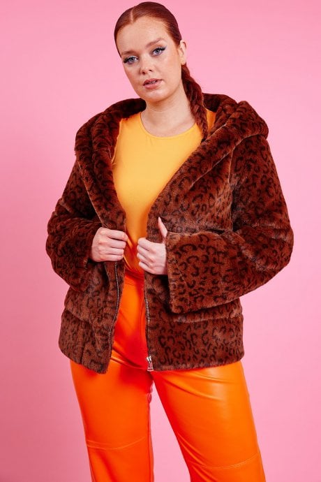JAYLEY Brown Oversized Faux Fur Jacket