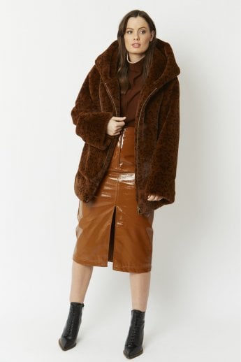 JAYLEY Brown Oversized Faux Fur Jacket