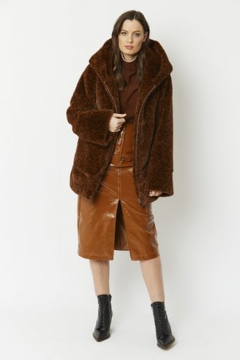 JAYLEY Brown Oversized Faux Fur Jacket