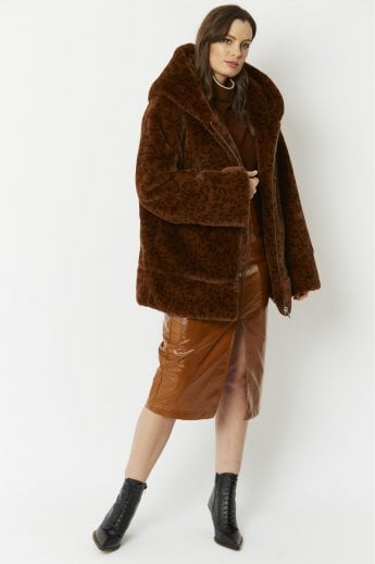 JAYLEY Brown Oversized Faux Fur Jacket