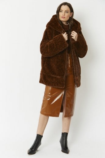 JAYLEY Brown Oversized Faux Fur Jacket