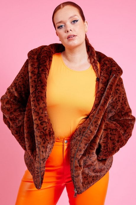 JAYLEY Brown Oversized Faux Fur Jacket