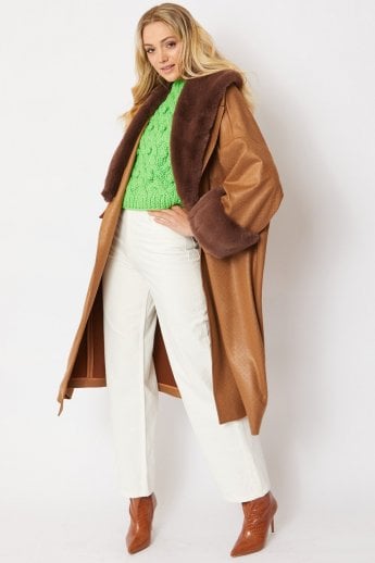 JAYLEY Brown Oversized Faux Suede Jacket With Detachable Faux Fur Cuffs & Collar
