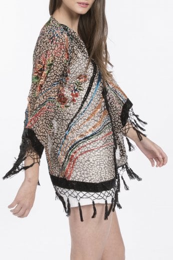 JAYLEY Brown Silk Kimono Jacket