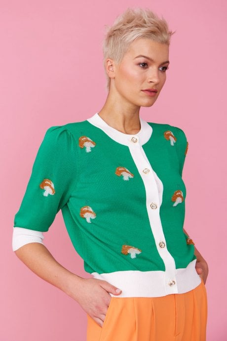 JAYLEY Cashmere And Banana Peel Blend Mushroom Design Cardigan