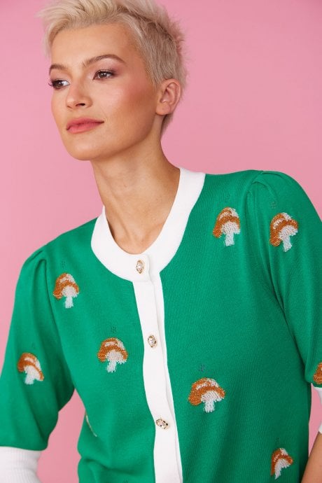 JAYLEY Cashmere And Banana Peel Blend Mushroom Design Cardigan