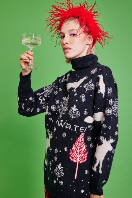 JAYLEY Cashmere And Banana Peel Blend Roll Neck Christmas Jumper