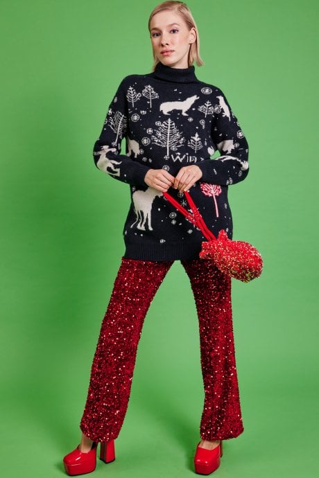 JAYLEY Cashmere And Banana Peel Blend Roll Neck Christmas Jumper