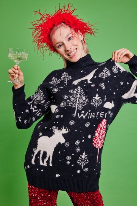 JAYLEY Cashmere and Banana Peel Blend Roll Neck Christmas Jumper