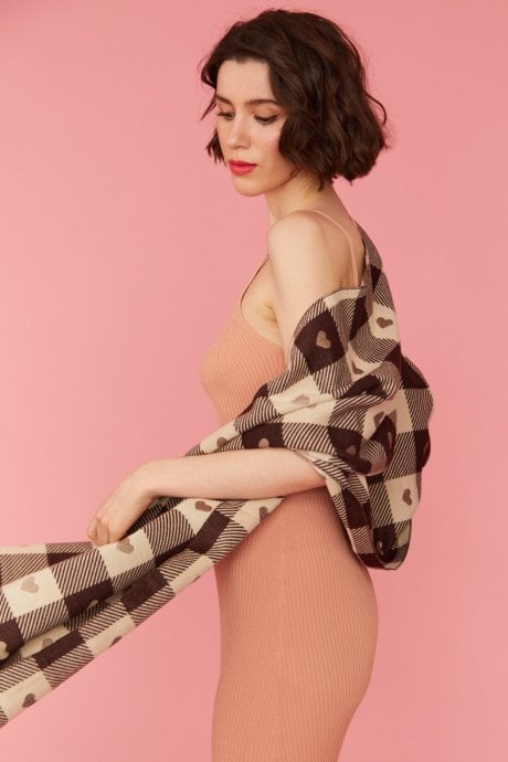 JAYLEY Cashmere and Silk Blend Check Love Heart Wrap