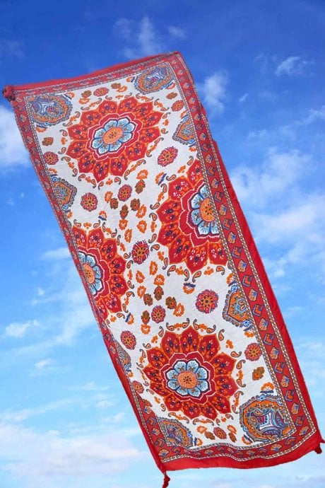 JAYLEY Cashmere And Silk Blend Oriental Print Tassel Sarong