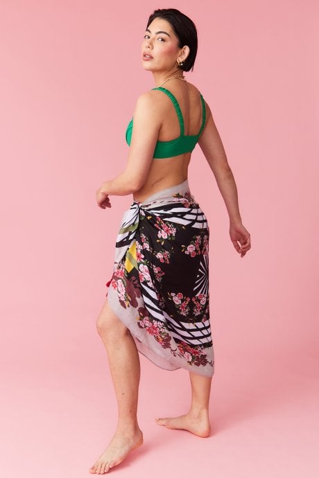 JAYLEY Cashmere And Silk Blend Oriental Print Tassel Sarong Wrap