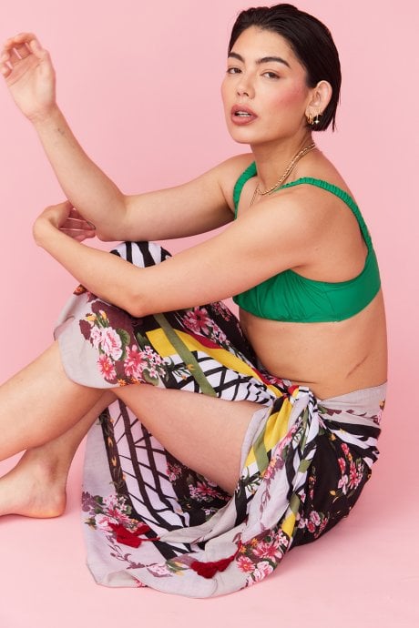 JAYLEY Cashmere And Silk Blend Oriental Print Tassel Sarong Wrap