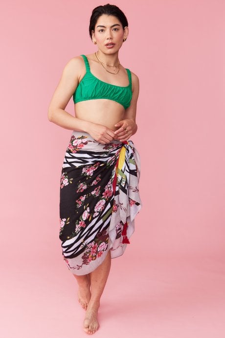 JAYLEY Cashmere and Silk Blend Oriental Print Tassel Sarong Wrap