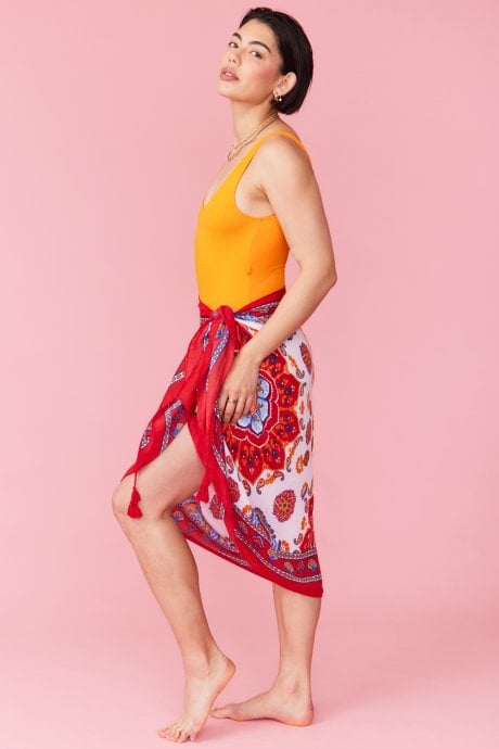 JAYLEY Cashmere and Silk Blend Oriental Print Tassel Sarong