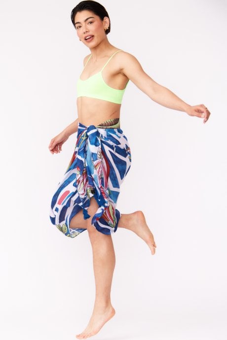 JAYLEY Cashmere And Silk Blend Tropical Print Tassel Sarong Wrap