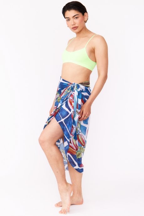 JAYLEY Cashmere And Silk Blend Tropical Print Tassel Sarong Wrap