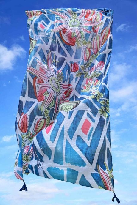 JAYLEY Cashmere And Silk Blend Tropical Print Tassel Sarong Wrap