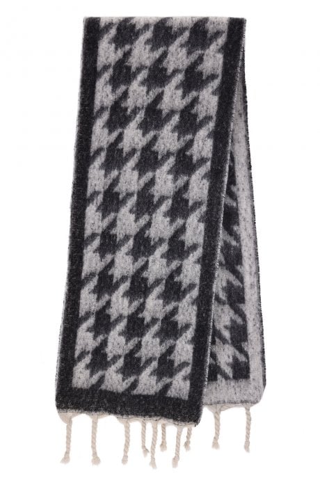 JAYLEY Cashmere Blend Houndstooth Check Scarf In Black