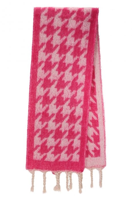JAYLEY Cashmere Blend Houndstooth Check Scarf In Pink