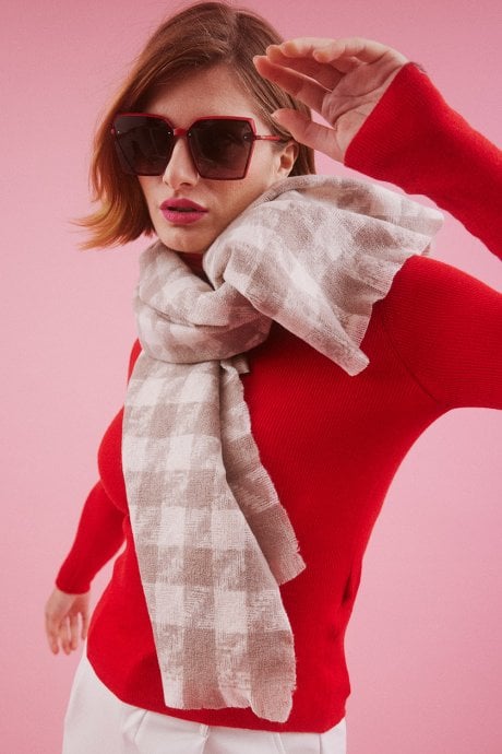 JAYLEY Cashmere Blend Houndstooth Check Wrap