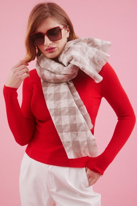 JAYLEY Cashmere Blend Houndstooth Check Wrap