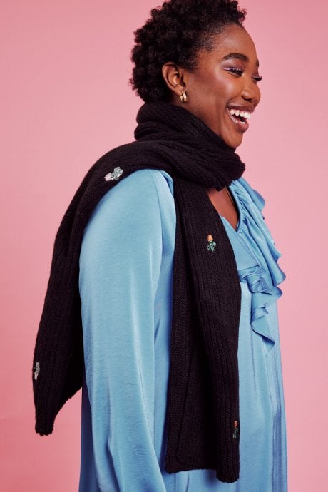 JAYLEY Cashmere Blend Knitted Cactus Embroidered Scarf