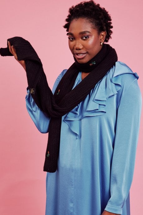 JAYLEY Cashmere Blend Knitted Cactus Embroidered Scarf