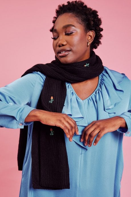 JAYLEY Cashmere Blend Knitted Cactus Embroidered Scarf