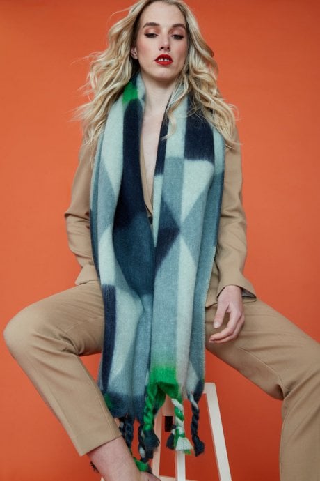 JAYLEY Cashmere Blend Scarf In Blue And Green