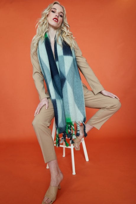 JAYLEY Cashmere Blend Scarf in Blue and Green