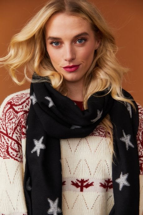 JAYLEY Cashmere Blend Star Design Scarf / Wrap