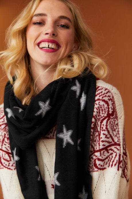JAYLEY Cashmere Blend Star Design Scarf / Wrap