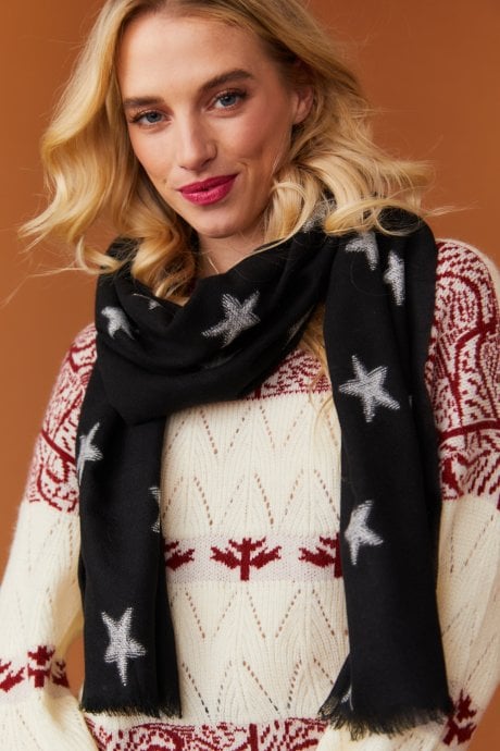JAYLEY Cashmere Blend Star Design Scarf / Wrap