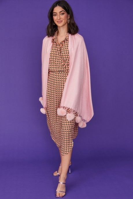 JAYLEY Cashmere Blend Wrap With Love Heart Poms In Pink