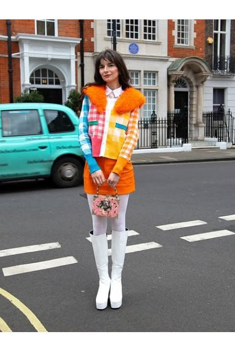 JAYLEY Cashmere Gingham Banana Peel Faux Fur Cardigan