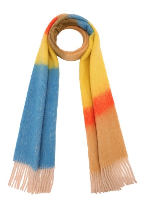 JAYLEY Cashmere Oversized Striped Scarf In Yellow And Blue